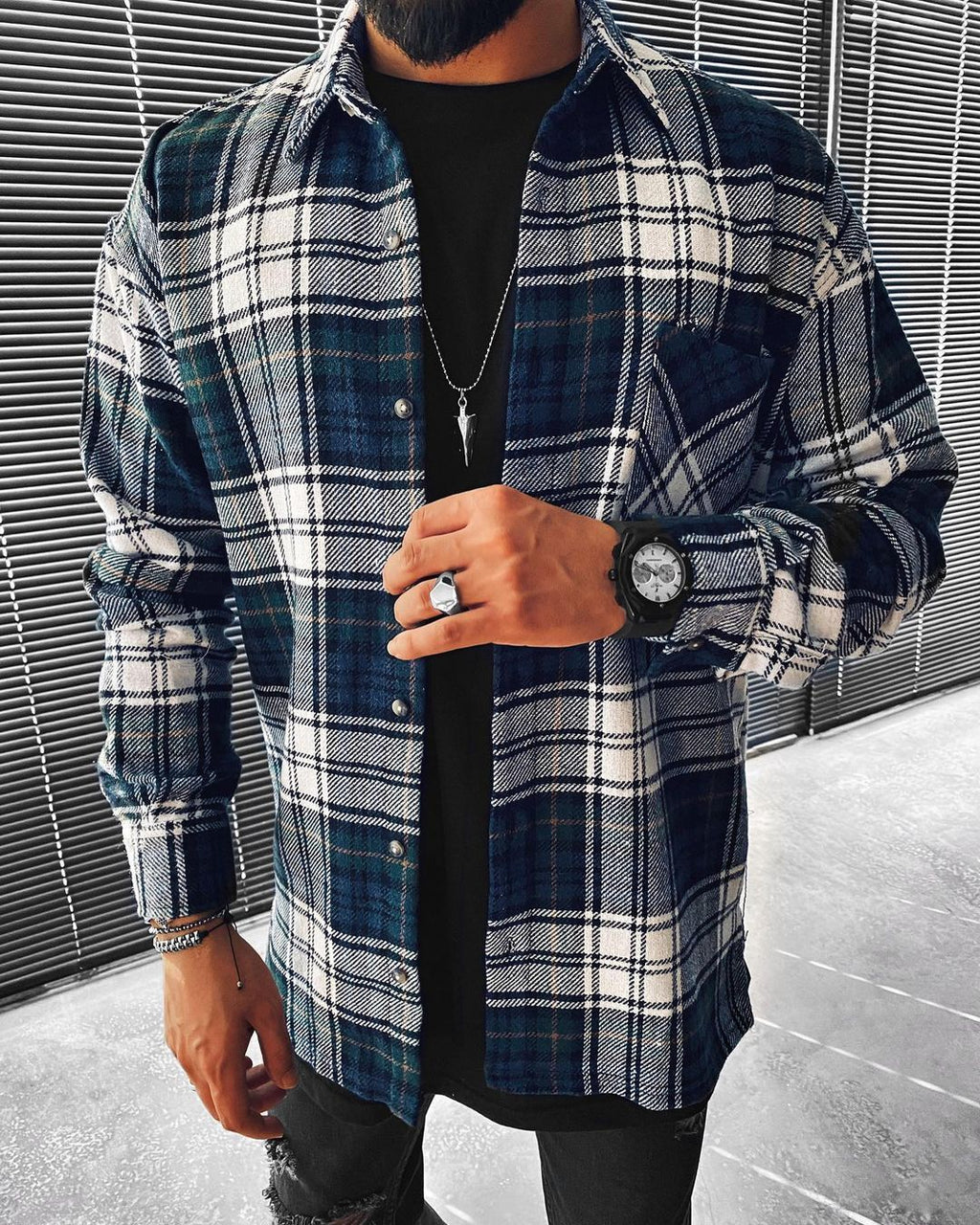 Casual Fashion Plaid Texture Long Sleeve Jacket